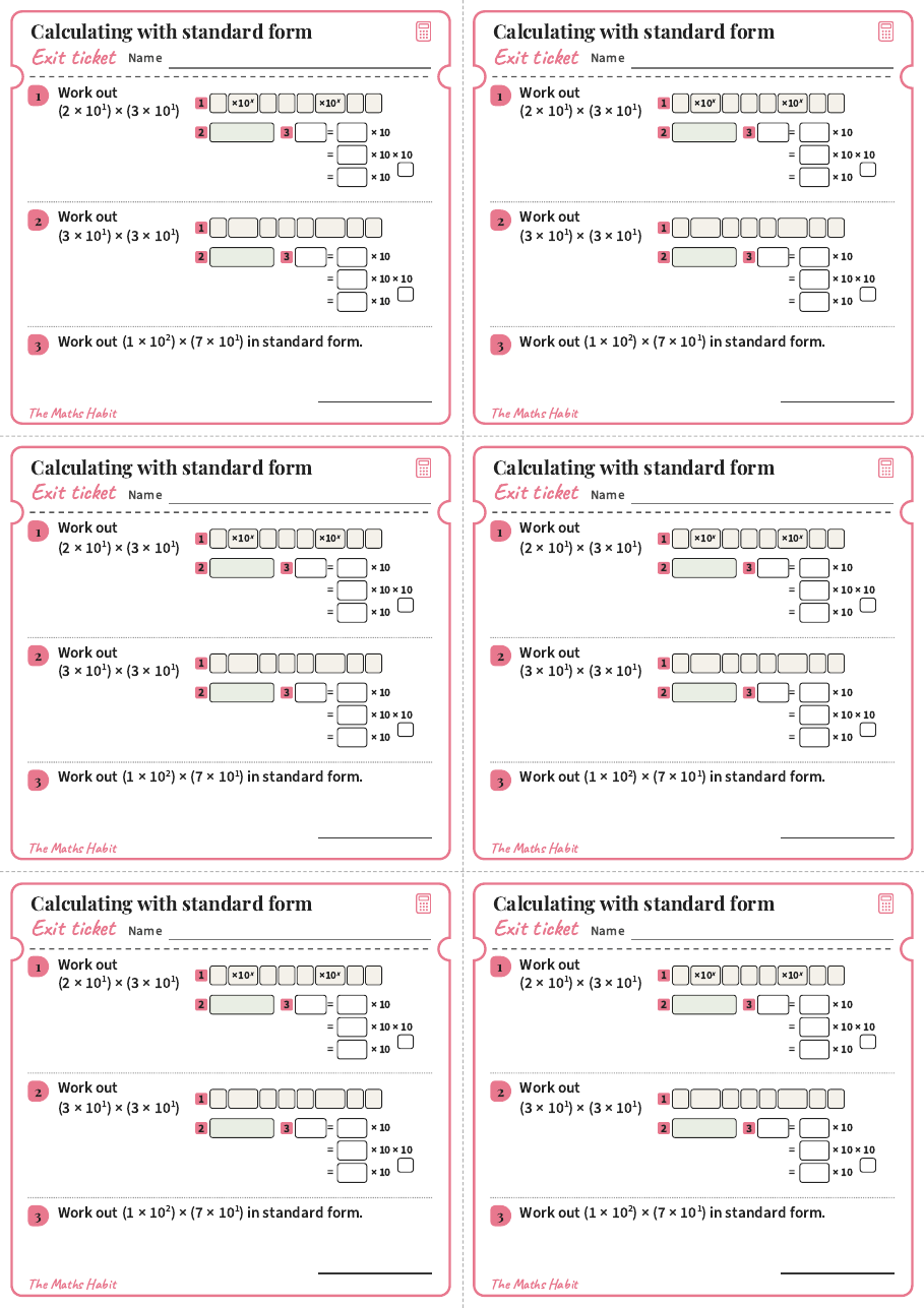 Exit ticket: Calculating with standard form, first page