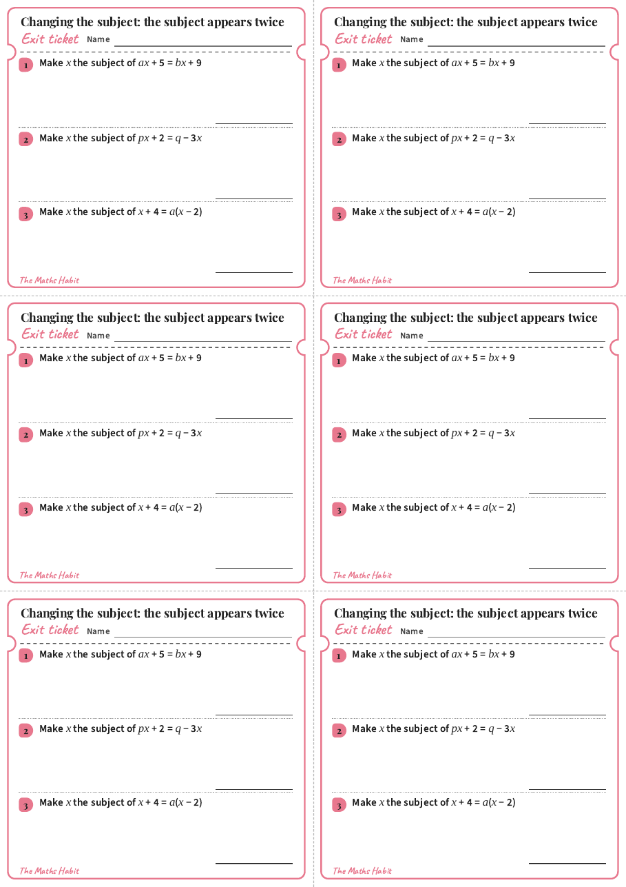 Changing the subject: the subject appears twice, exit tickets