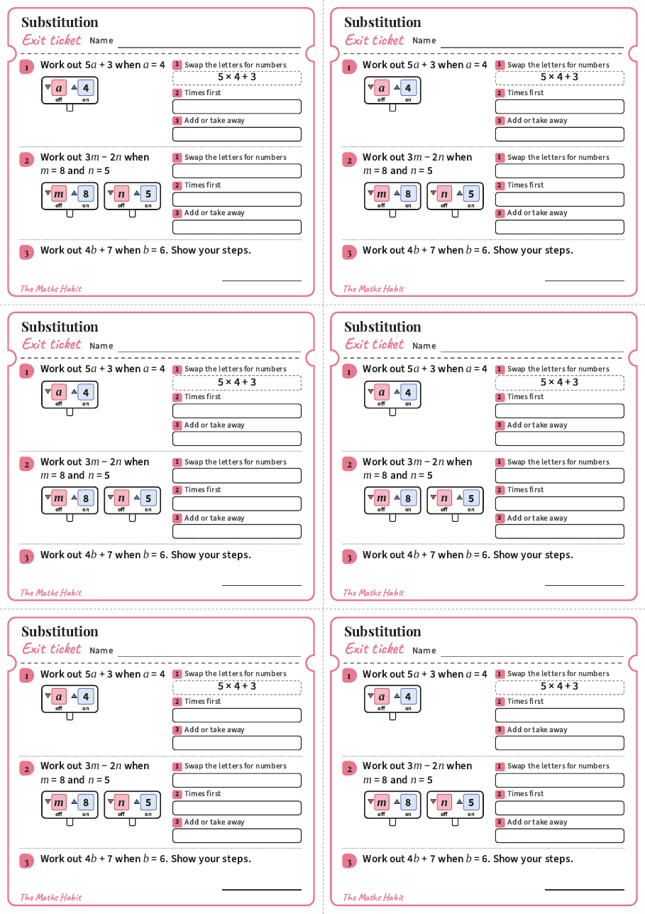 Substitution, exit tickets