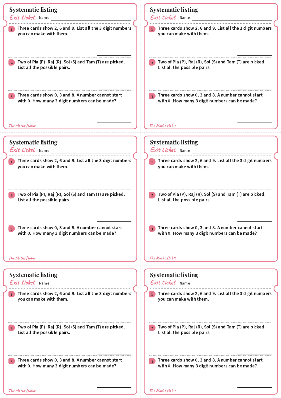 Systematic listing, exit tickets