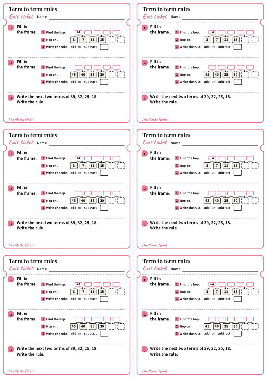 Term to term rules, exit tickets