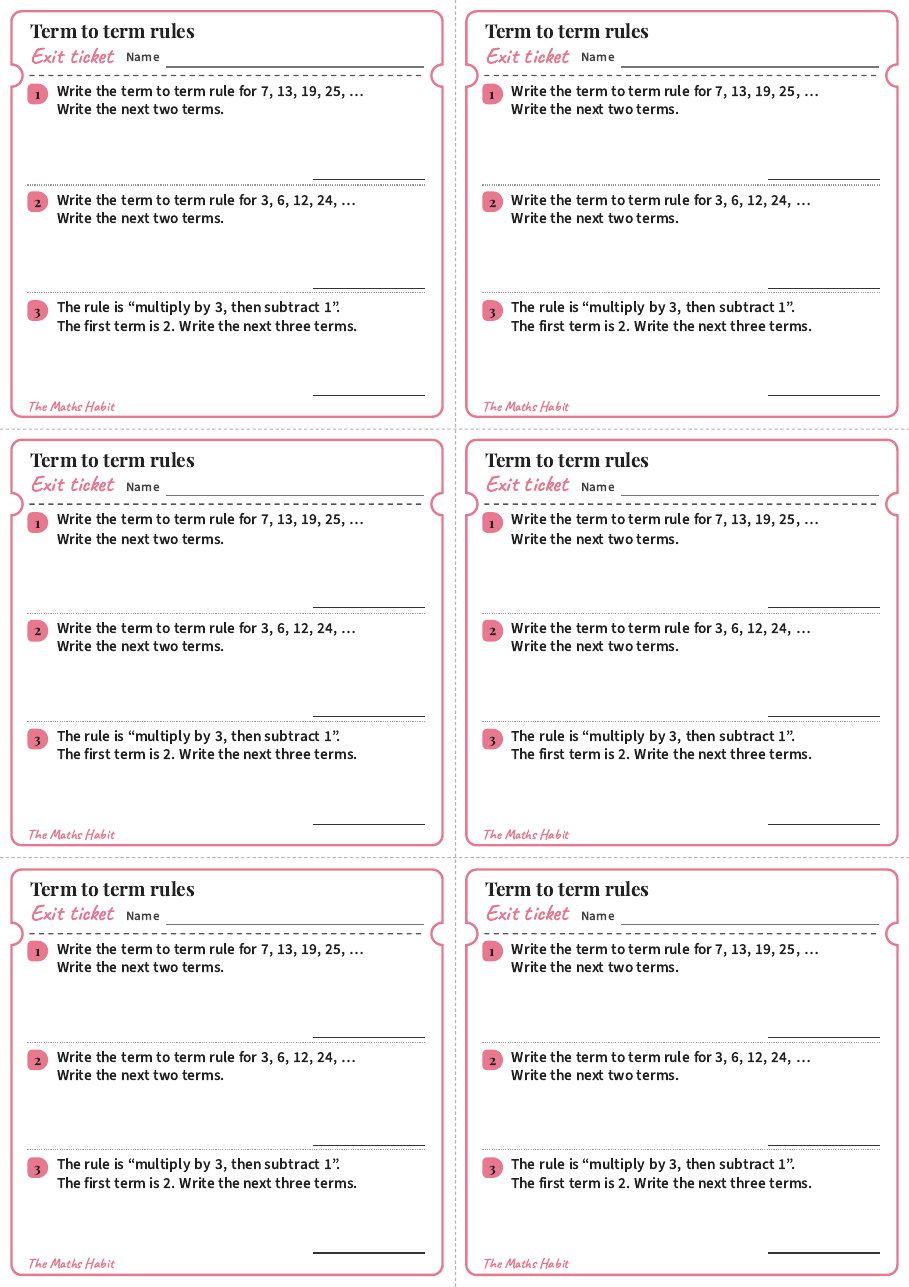 Term to term rules, exit tickets