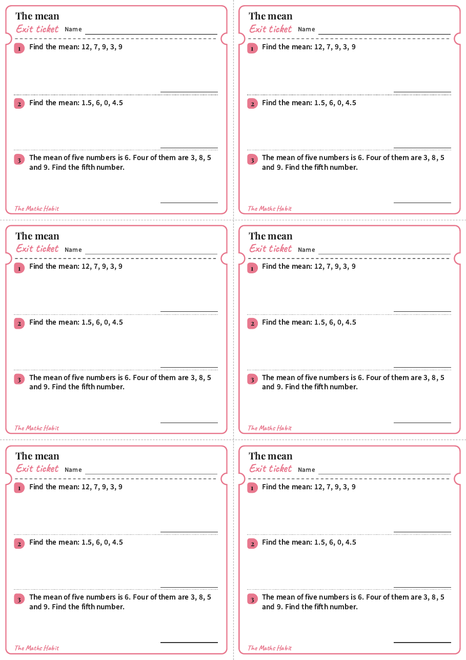 Exit ticket: The mean, first page