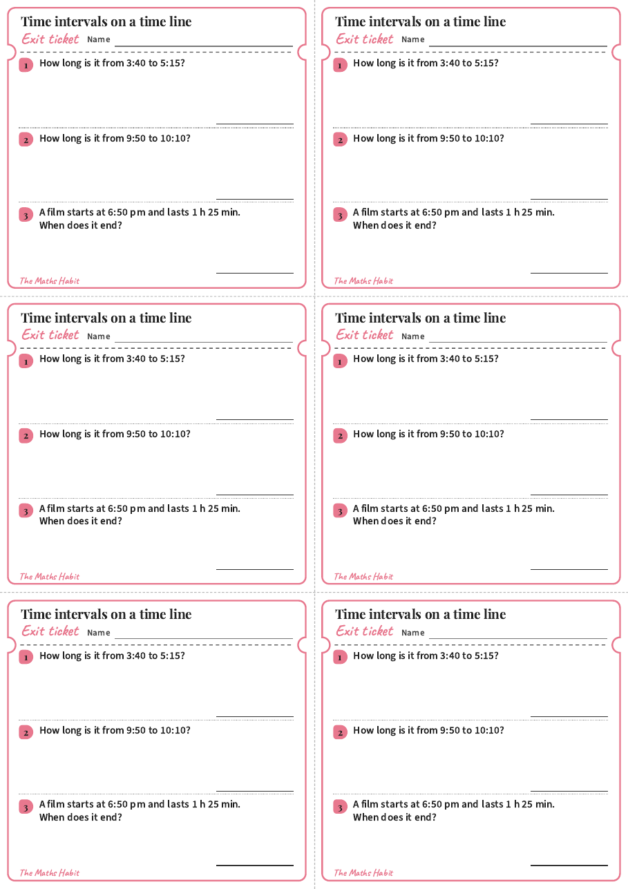 Time intervals on a time line, exit tickets