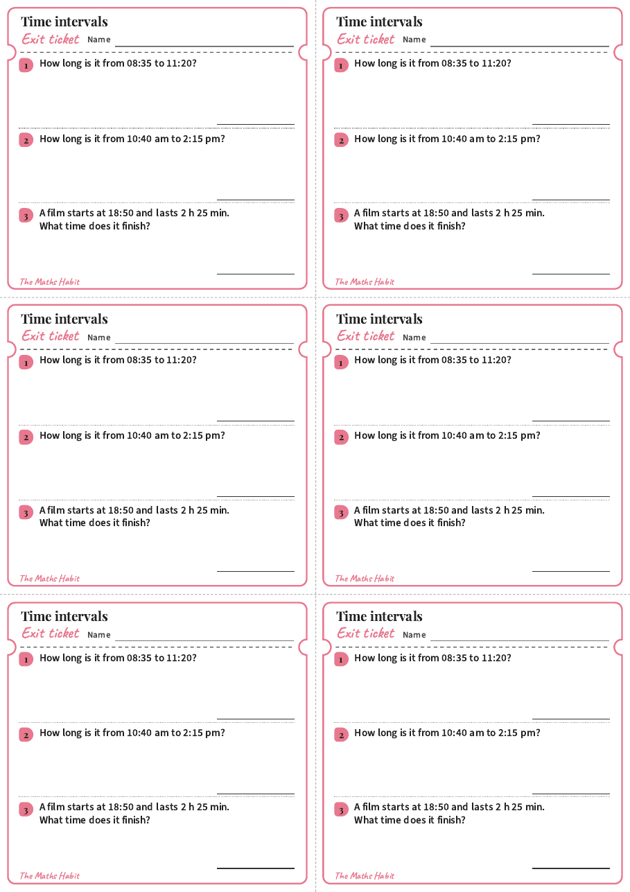 Time intervals, exit tickets