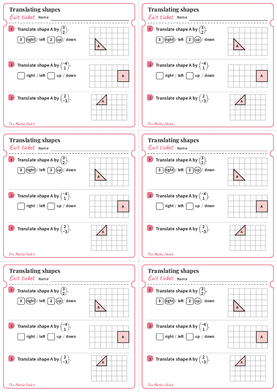 Translating shapes, exit tickets