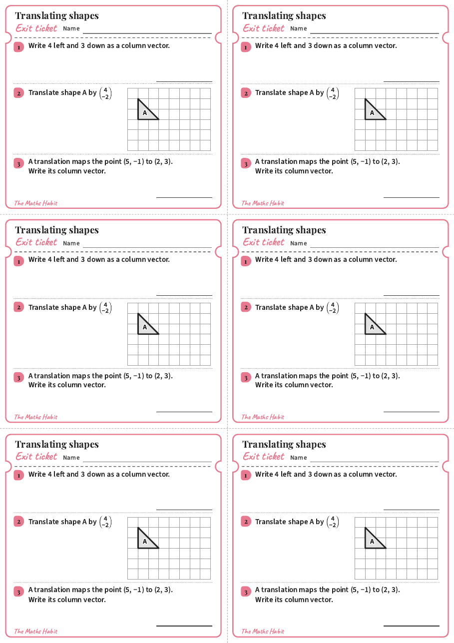 Exit ticket: Translating shapes, first page