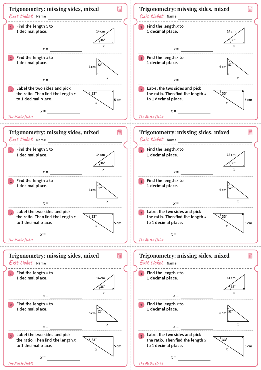 Trigonometry: missing sides, mixed, exit tickets