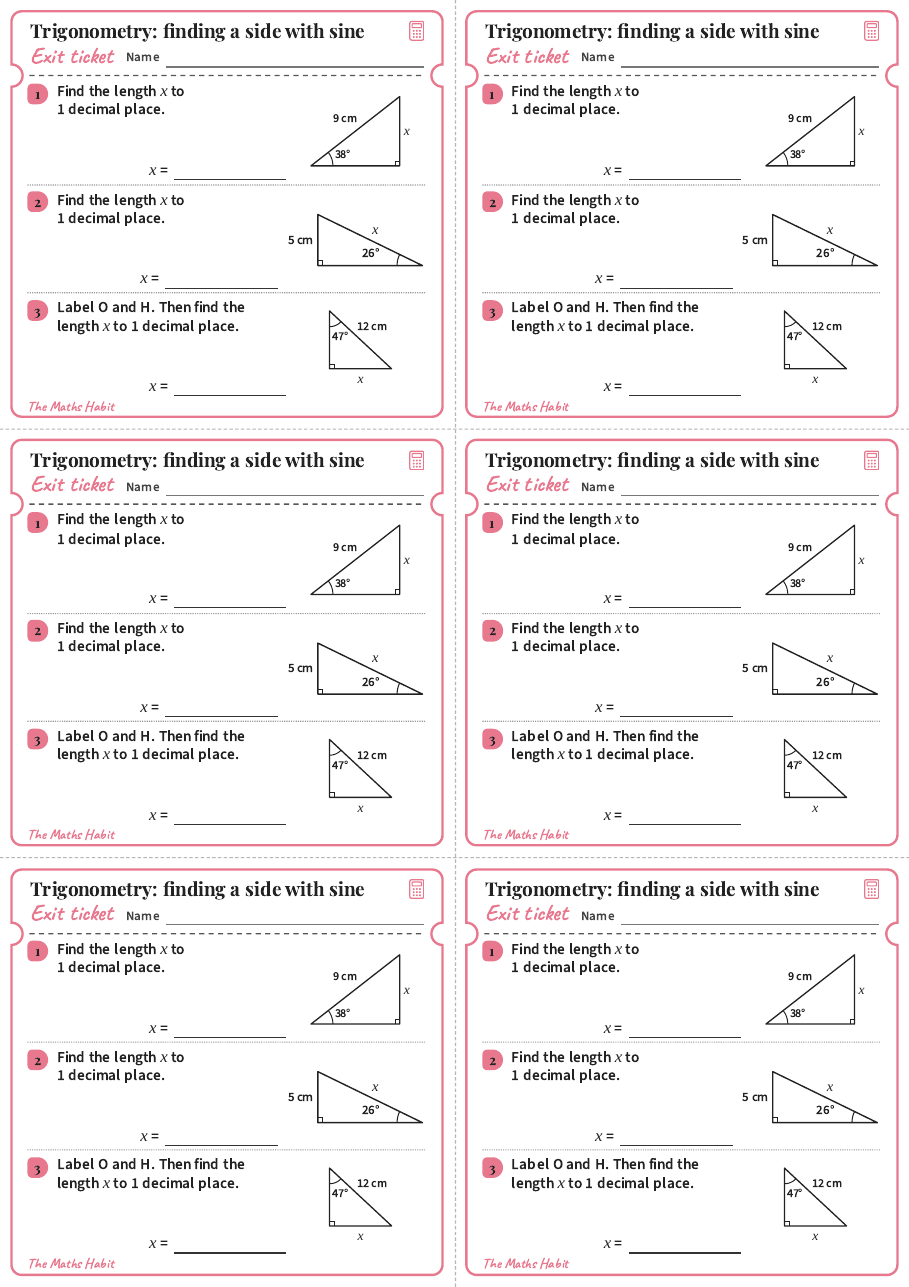 Trigonometry: finding a side with sine, exit tickets