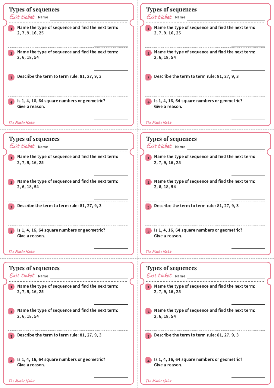 Types of sequences, exit tickets