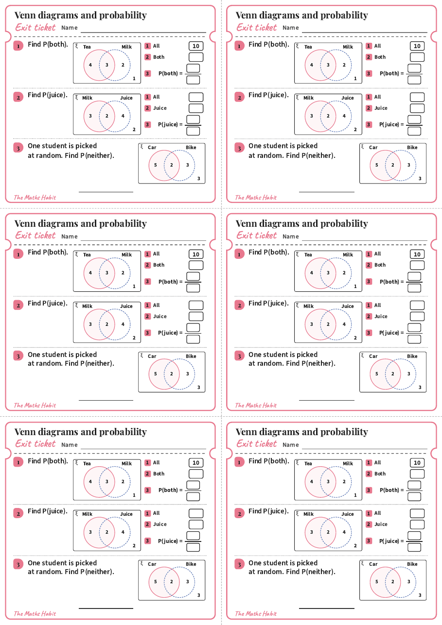 Venn diagrams and probability, exit tickets