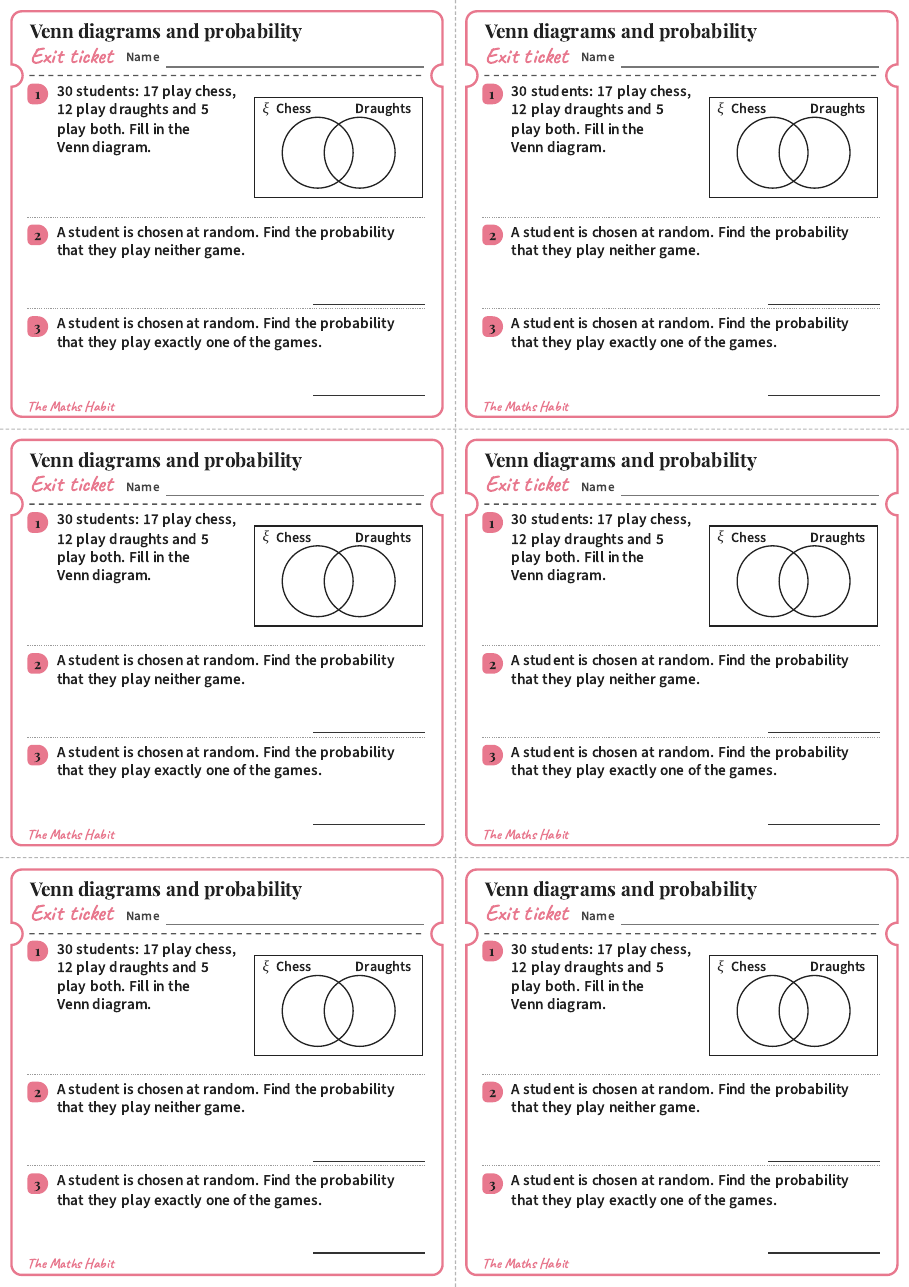 Venn diagrams and probability, exit tickets