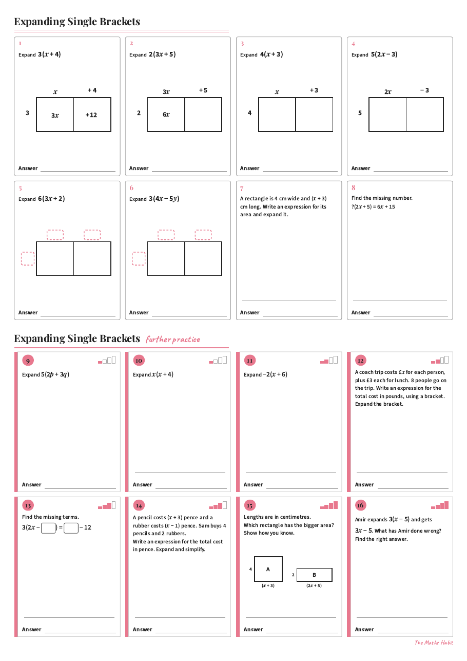 Expanding single brackets, first page