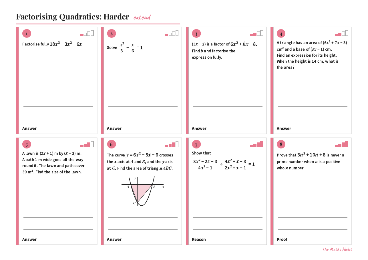 Factorising quadratics: harder, Extend, first page