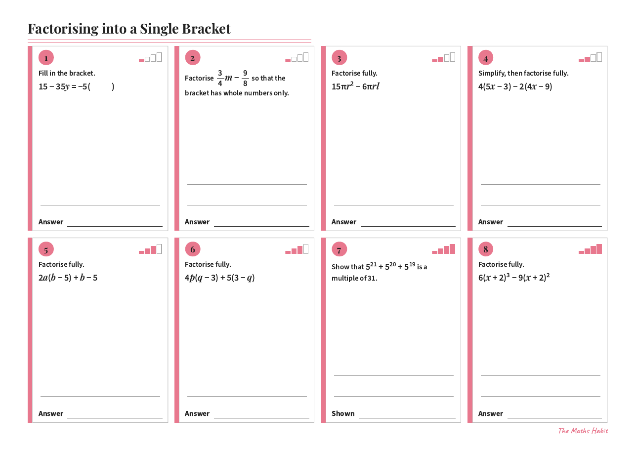 Factorising into a single bracket, Extend, first page