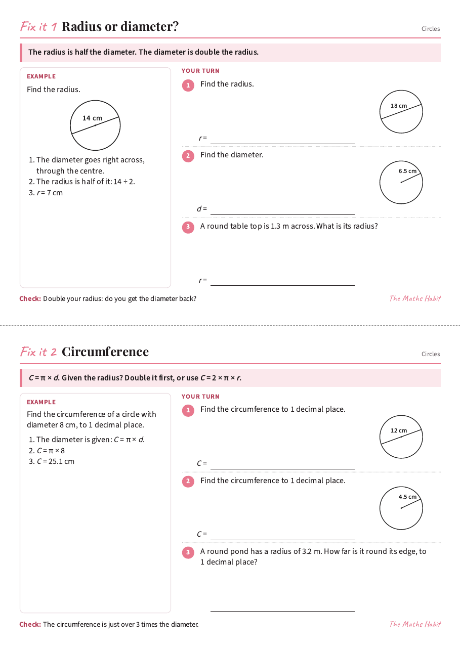 Fix it cards: circles, first page