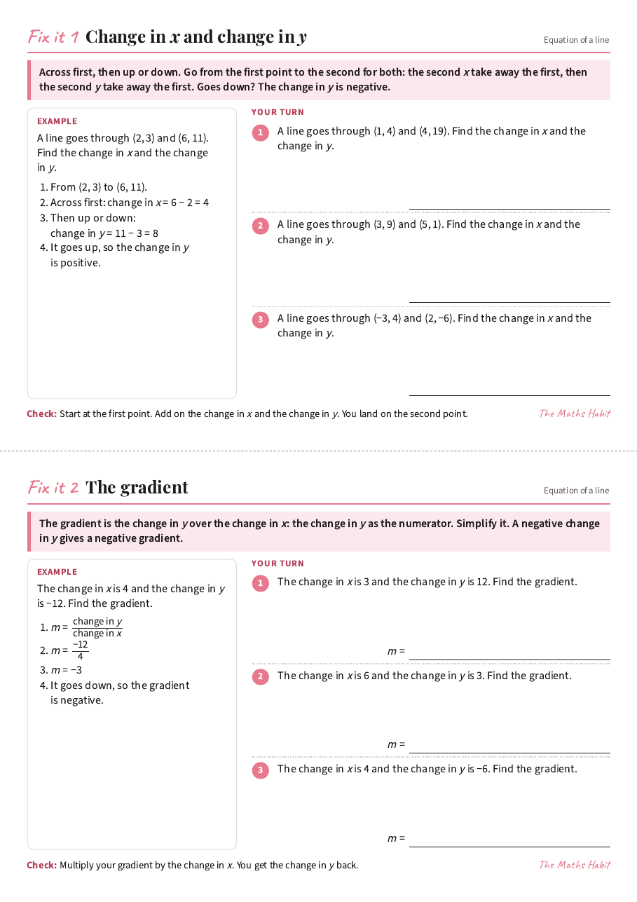 Fix it cards: equation of a line through two points, first page