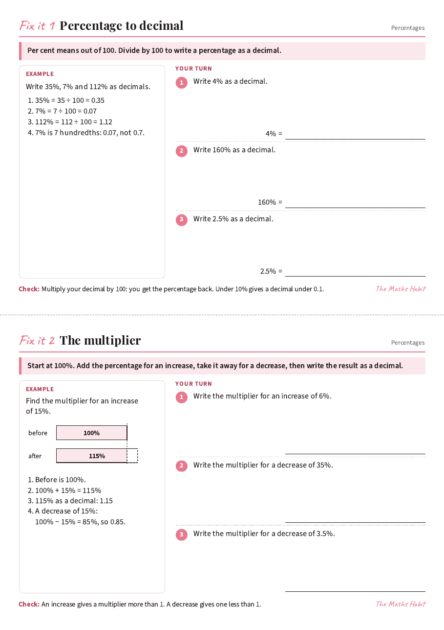 Fix it cards: percentages, first page