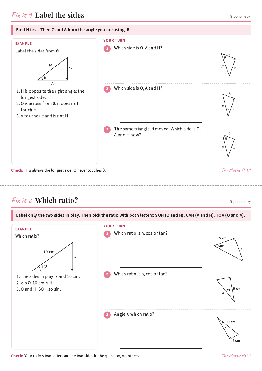 Fix it cards: trigonometry, first page