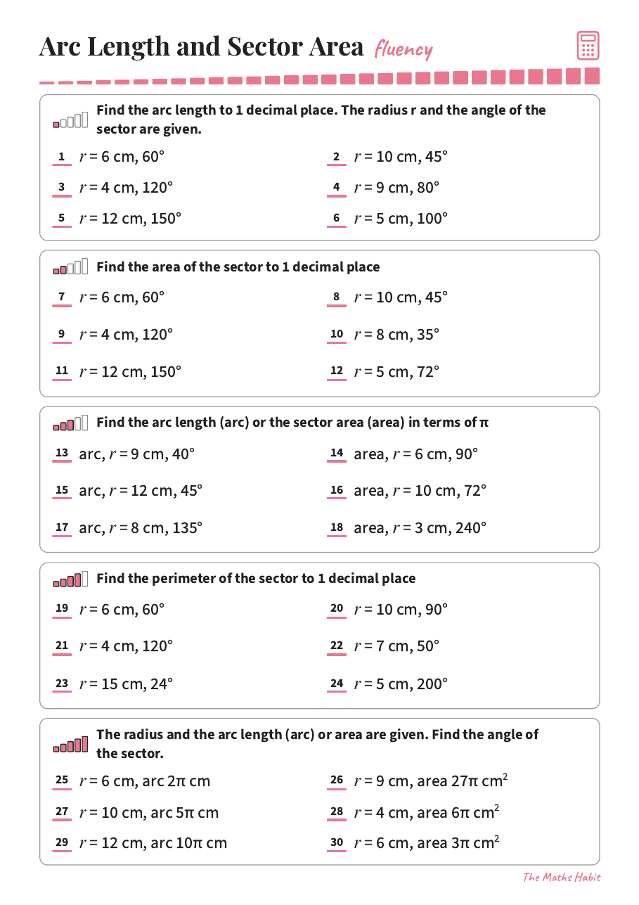 Fluency: arc length and sector area, first page