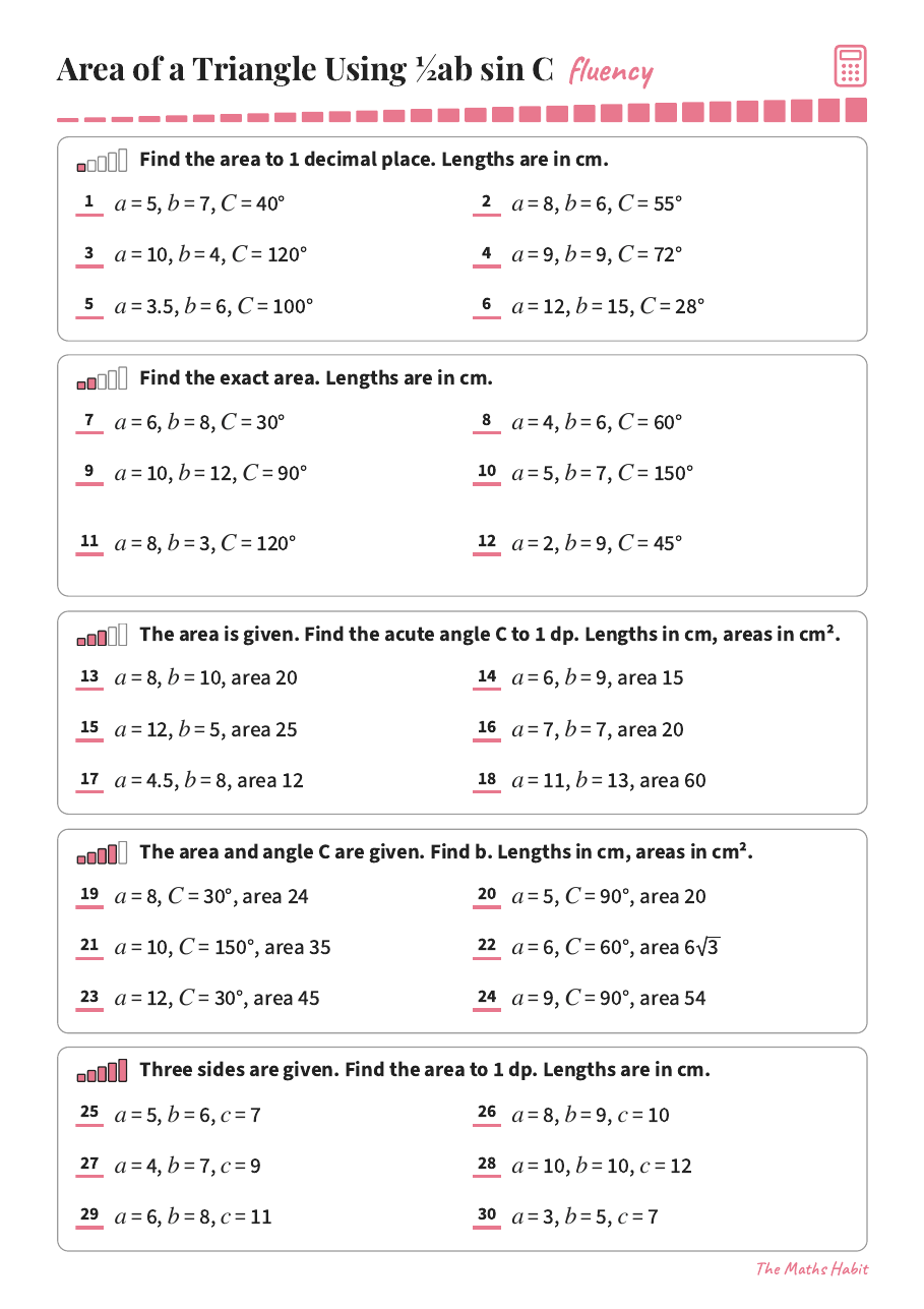 Fluency: area of a triangle using ½ab sin C, first page
