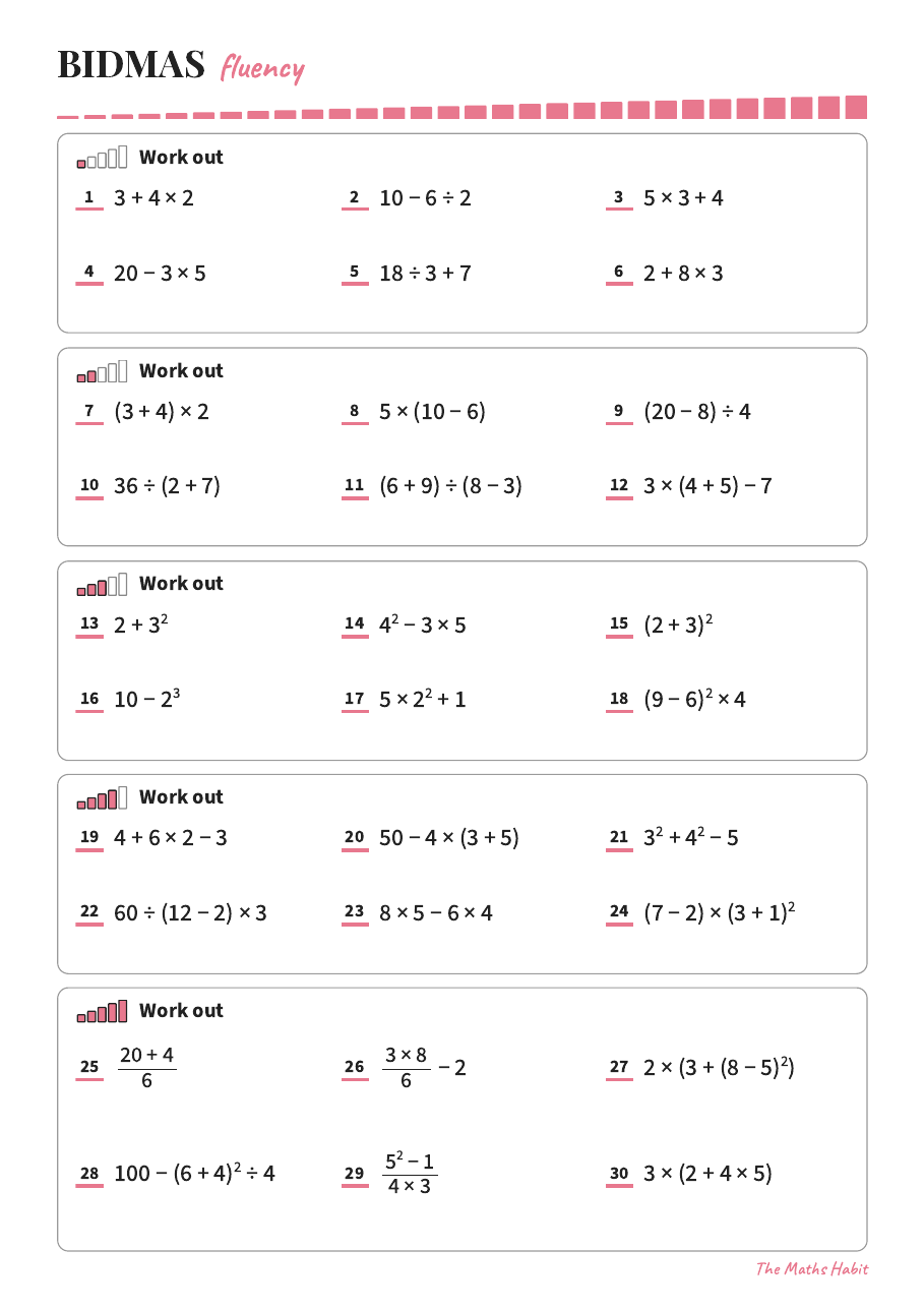 Fluency: BIDMAS, first page