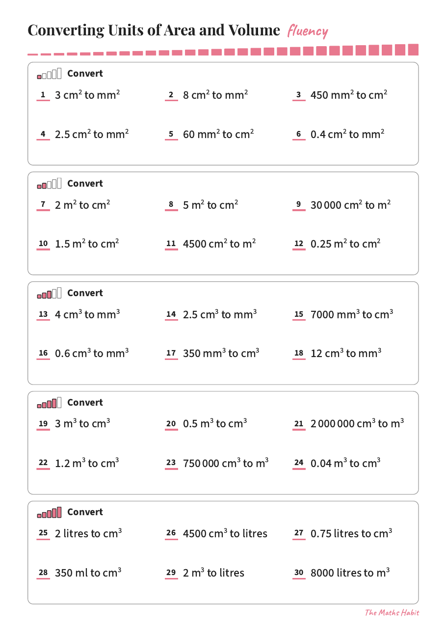Fluency: converting units of area and volume, first page