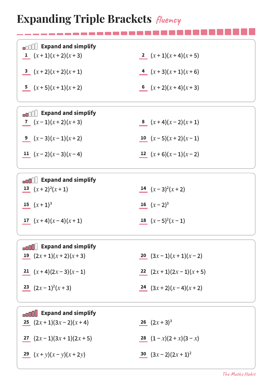 Fluency: expanding triple brackets, first page