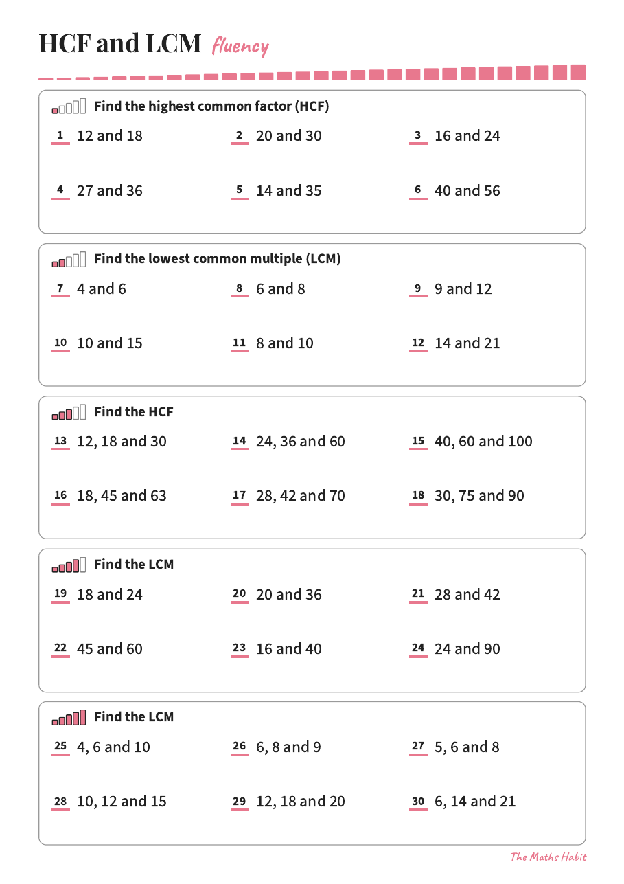 Fluency: hcf and lcm, first page