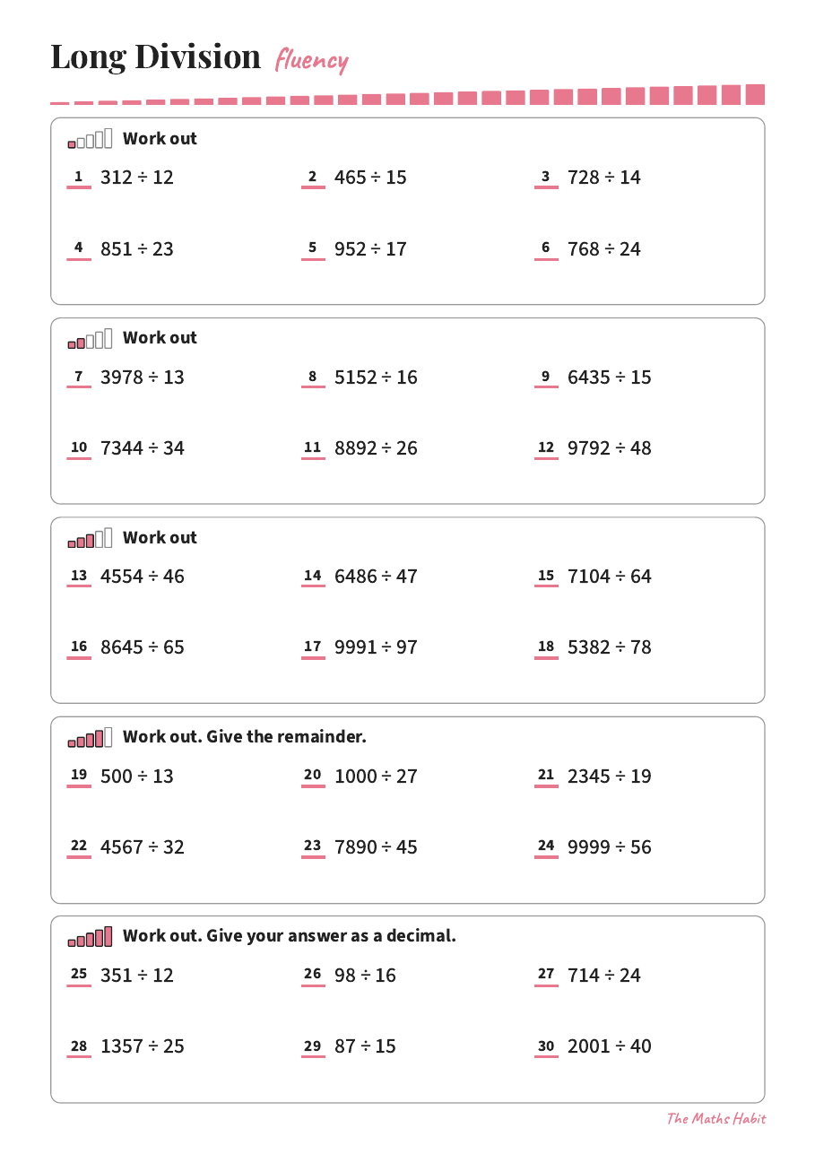 Fluency: long division, first page