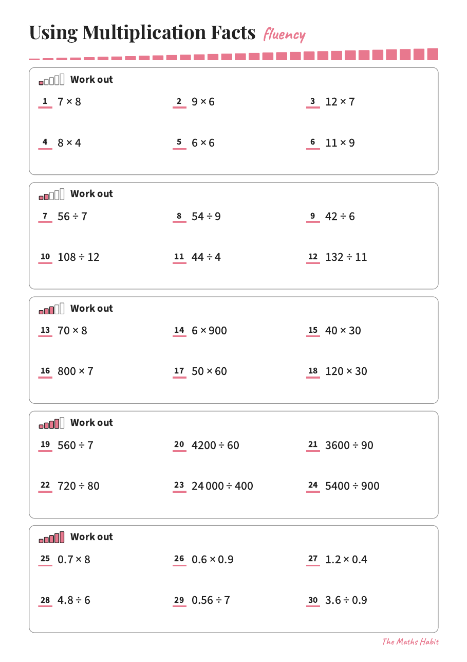 Fluency: using multiplication facts, first page