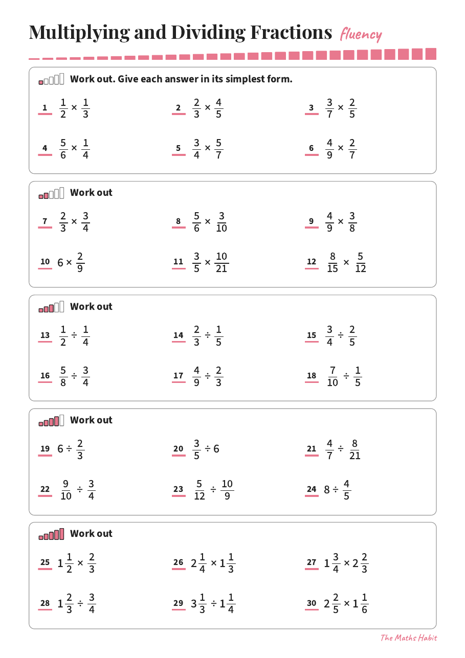 Fluency: multiplying and dividing fractions, first page