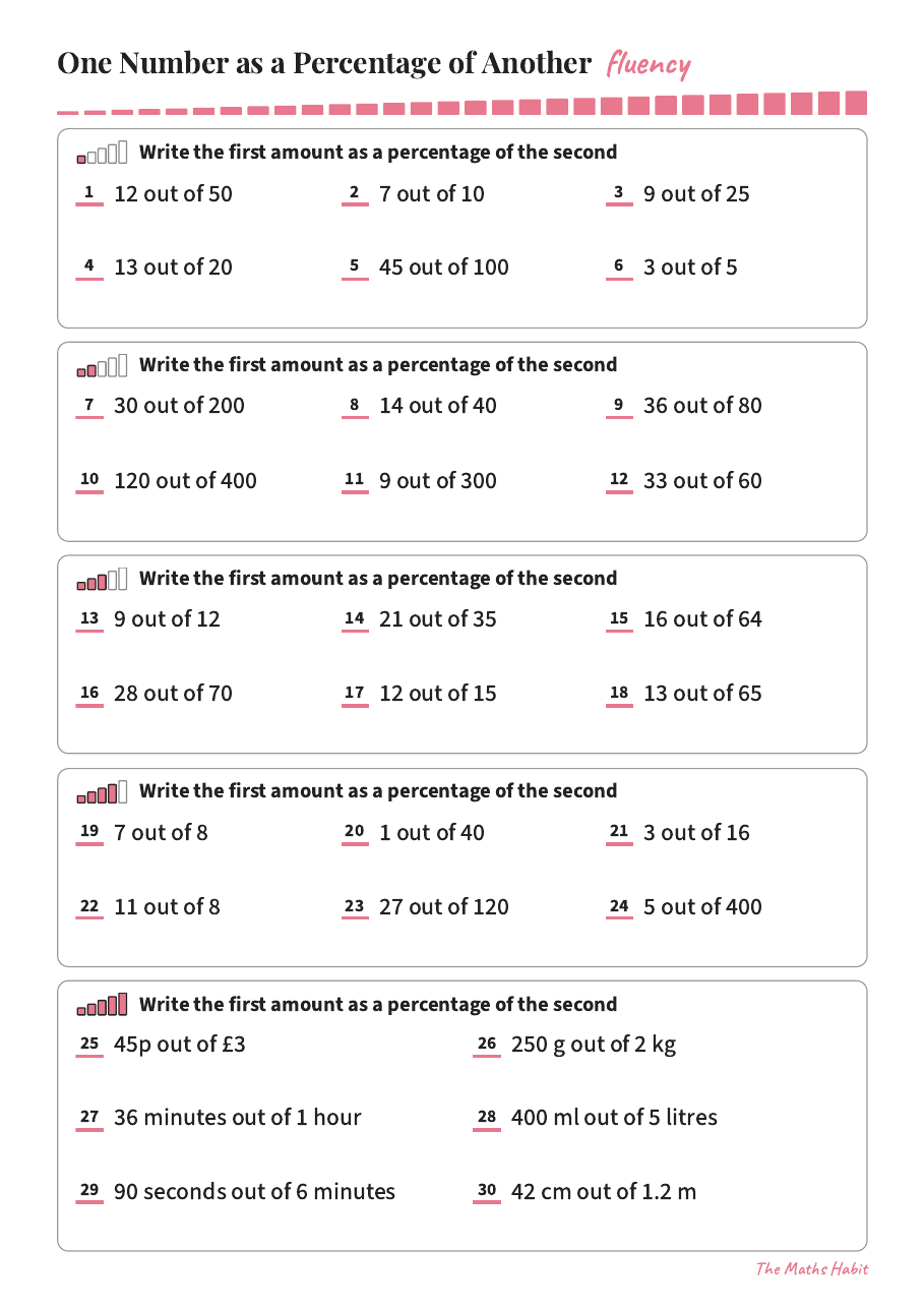Fluency: one number as a percentage of another, first page