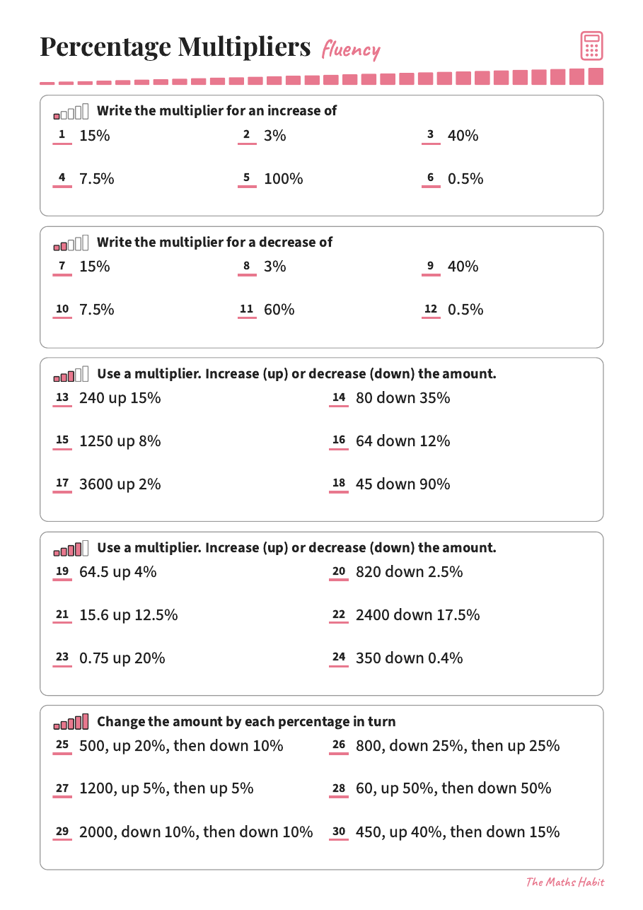Fluency: percentage multipliers, first page