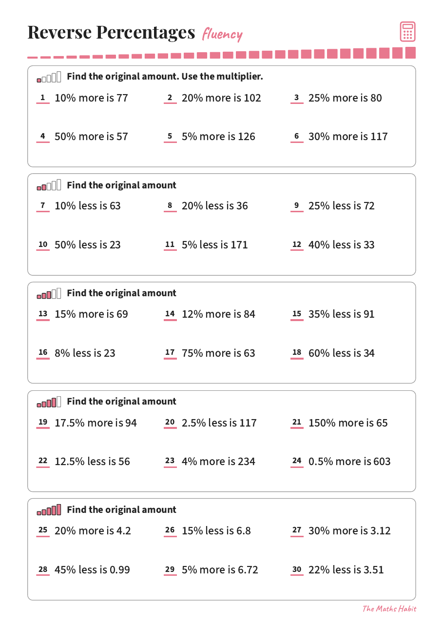 Fluency: reverse percentages, first page