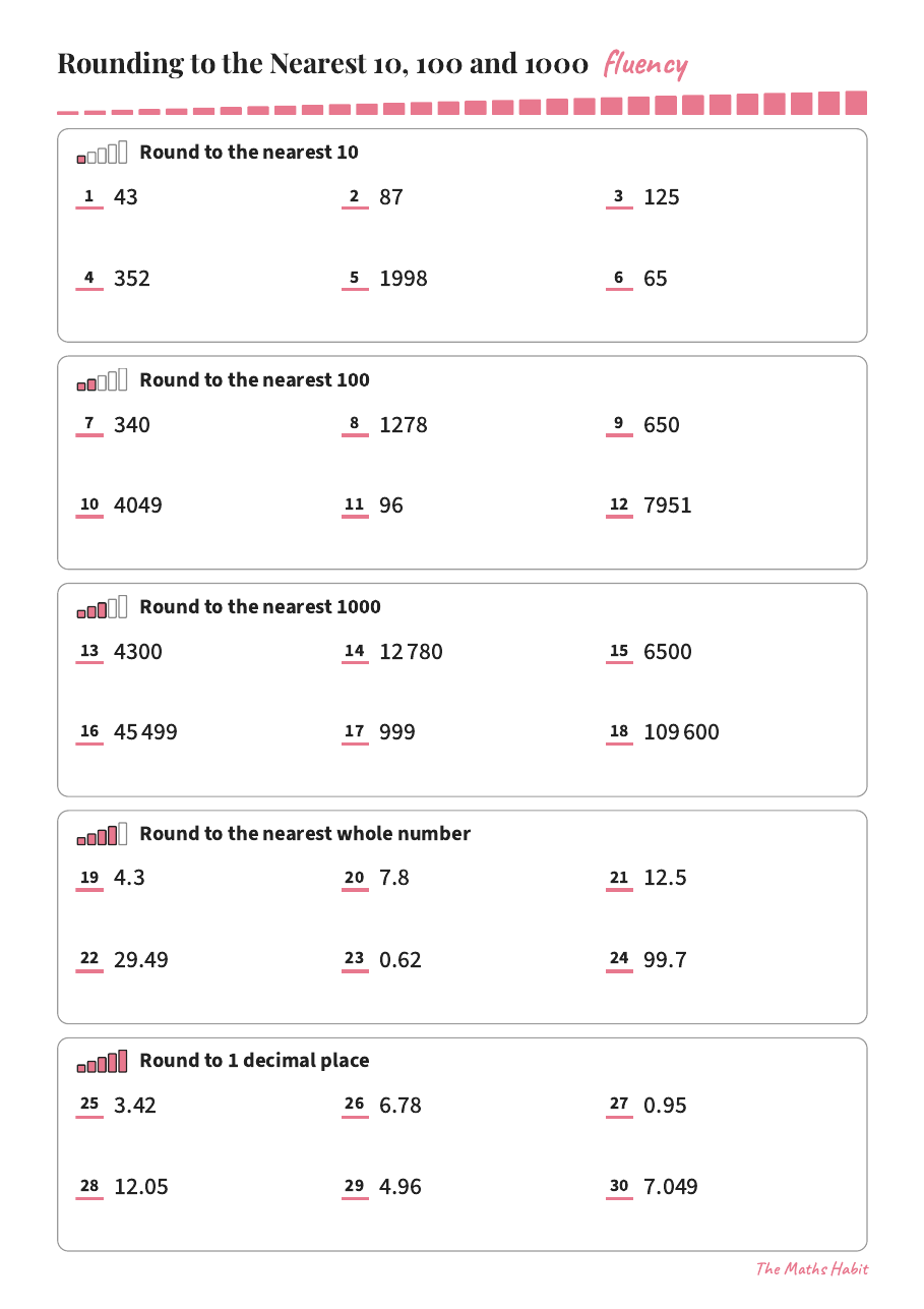 Fluency: rounding to the nearest 10, 100 and 1000, first page
