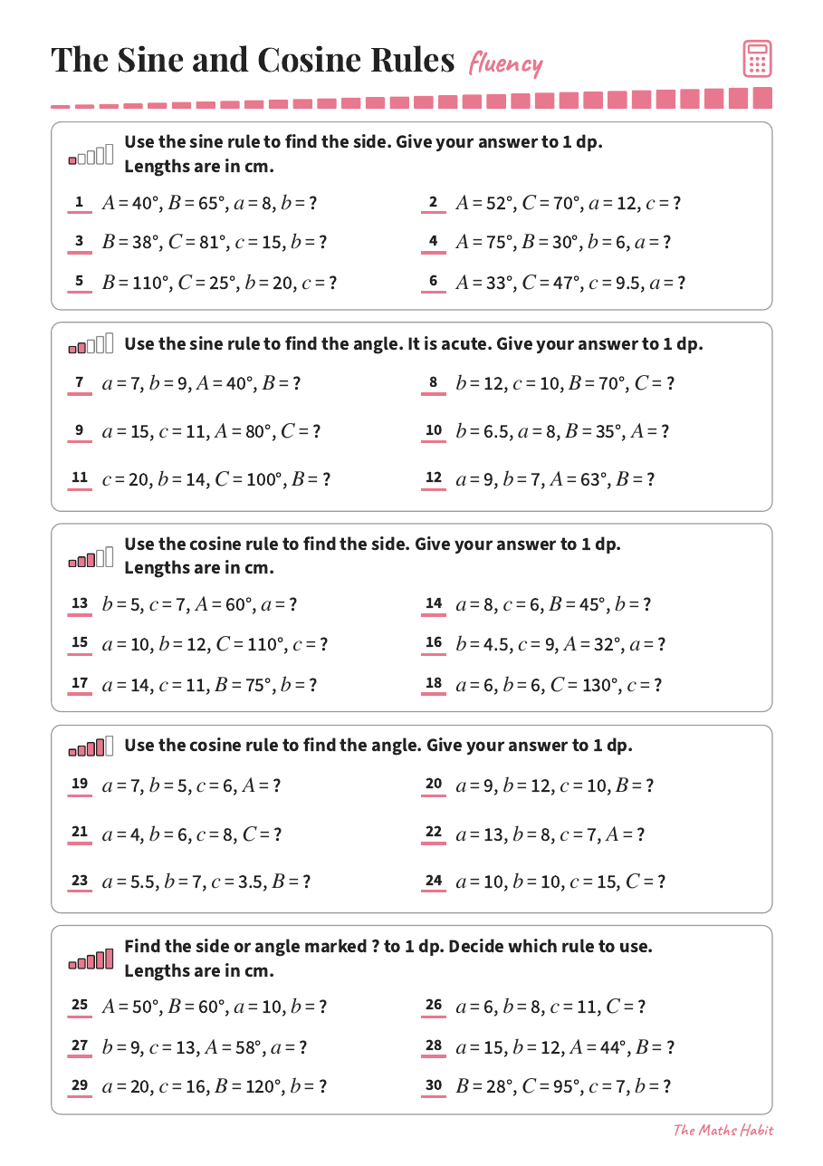 Fluency: the sine and cosine rules, first page