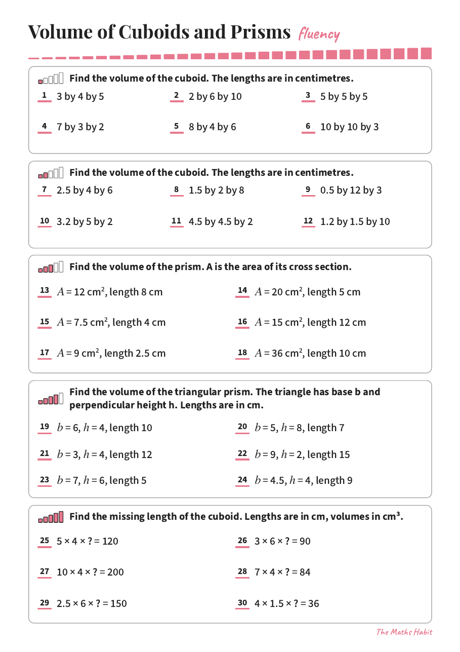Fluency: volume of cuboids and prisms, first page