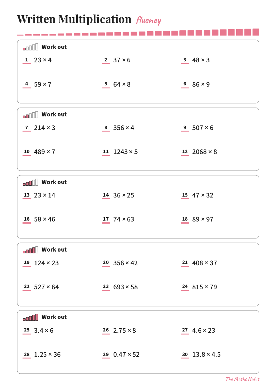 Fluency: written multiplication, first page