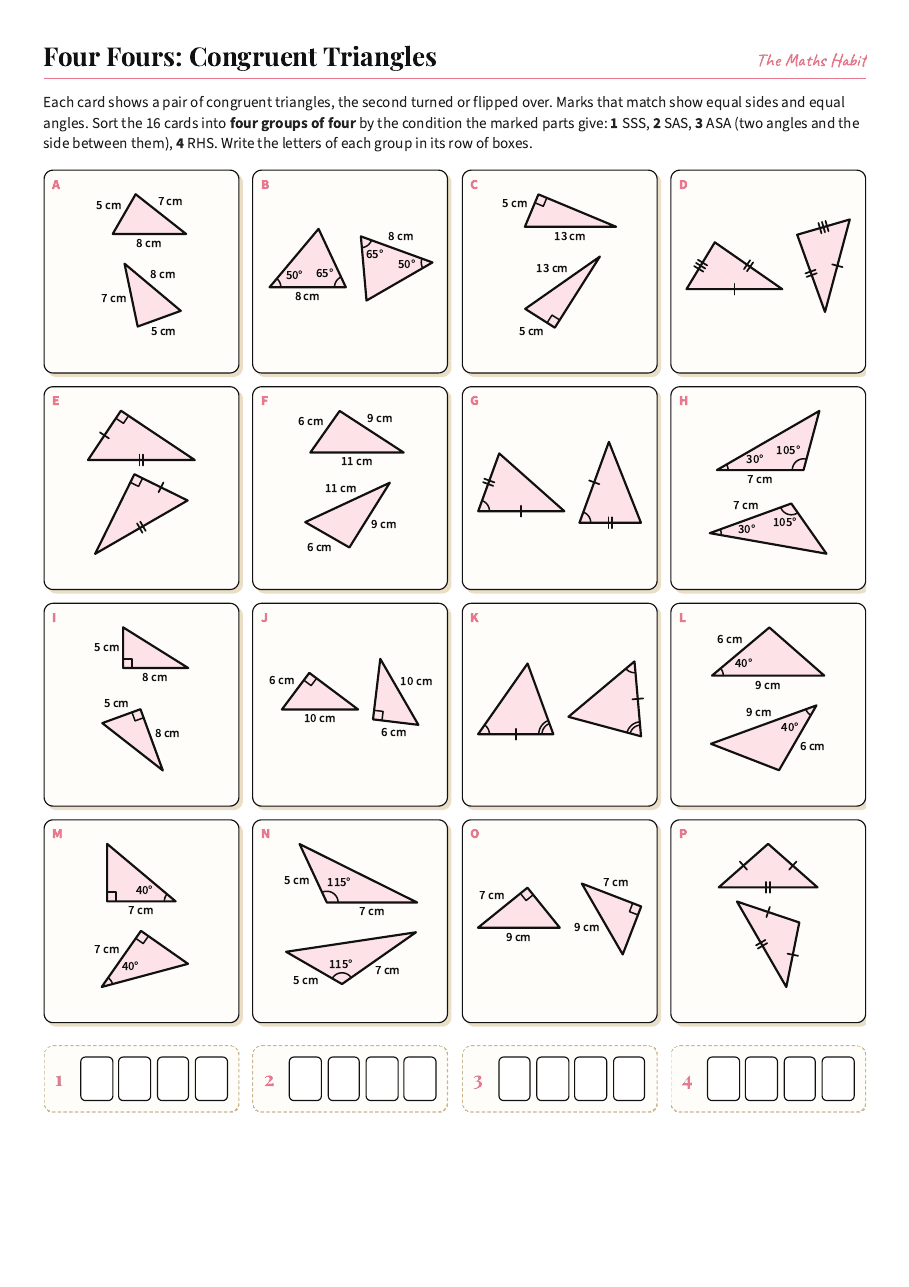 Four Fours: congruent triangles, first page