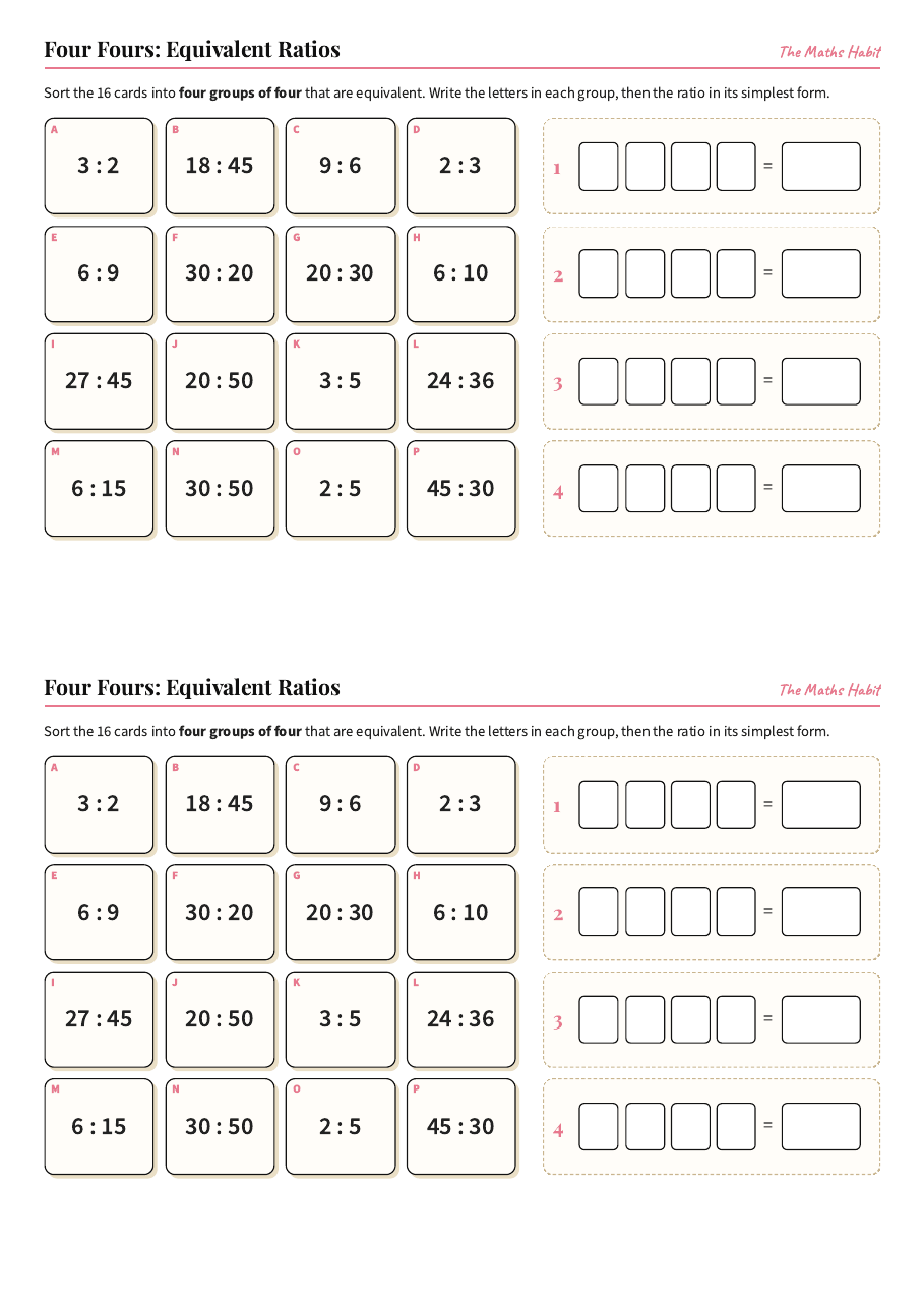 Four Fours: equivalent ratios, first page