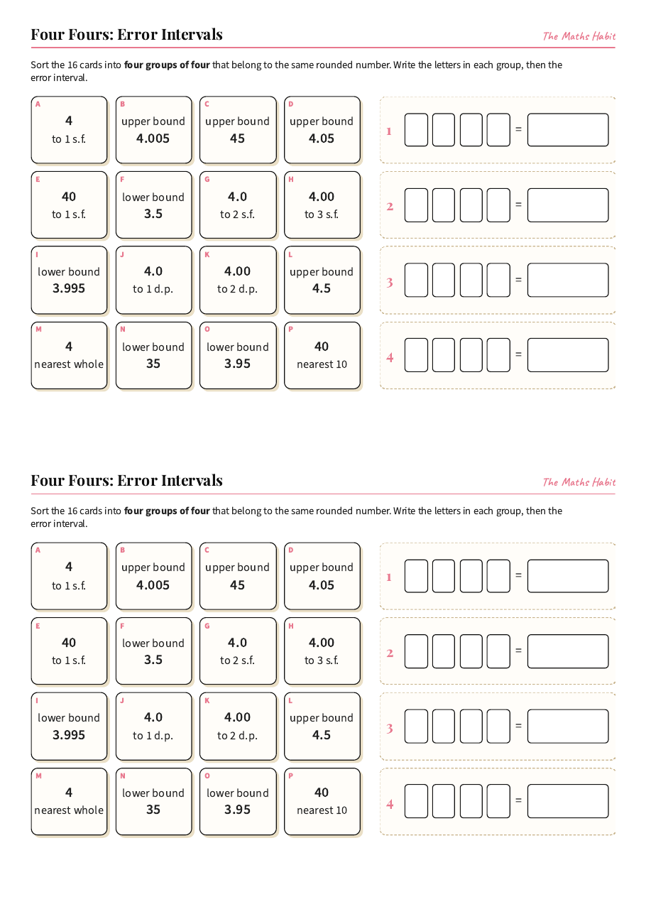 Four Fours: error intervals, first page