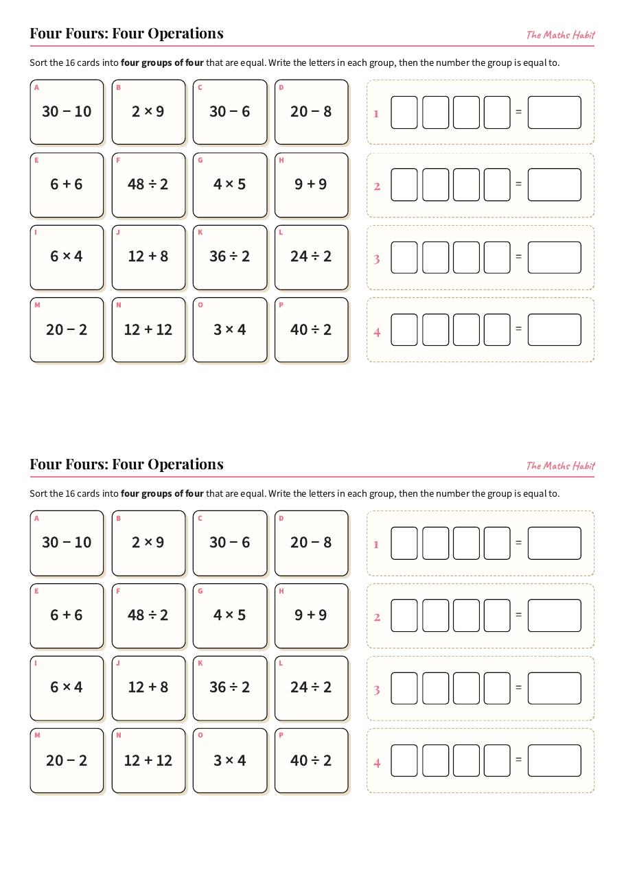 Four Fours: four operations, first page