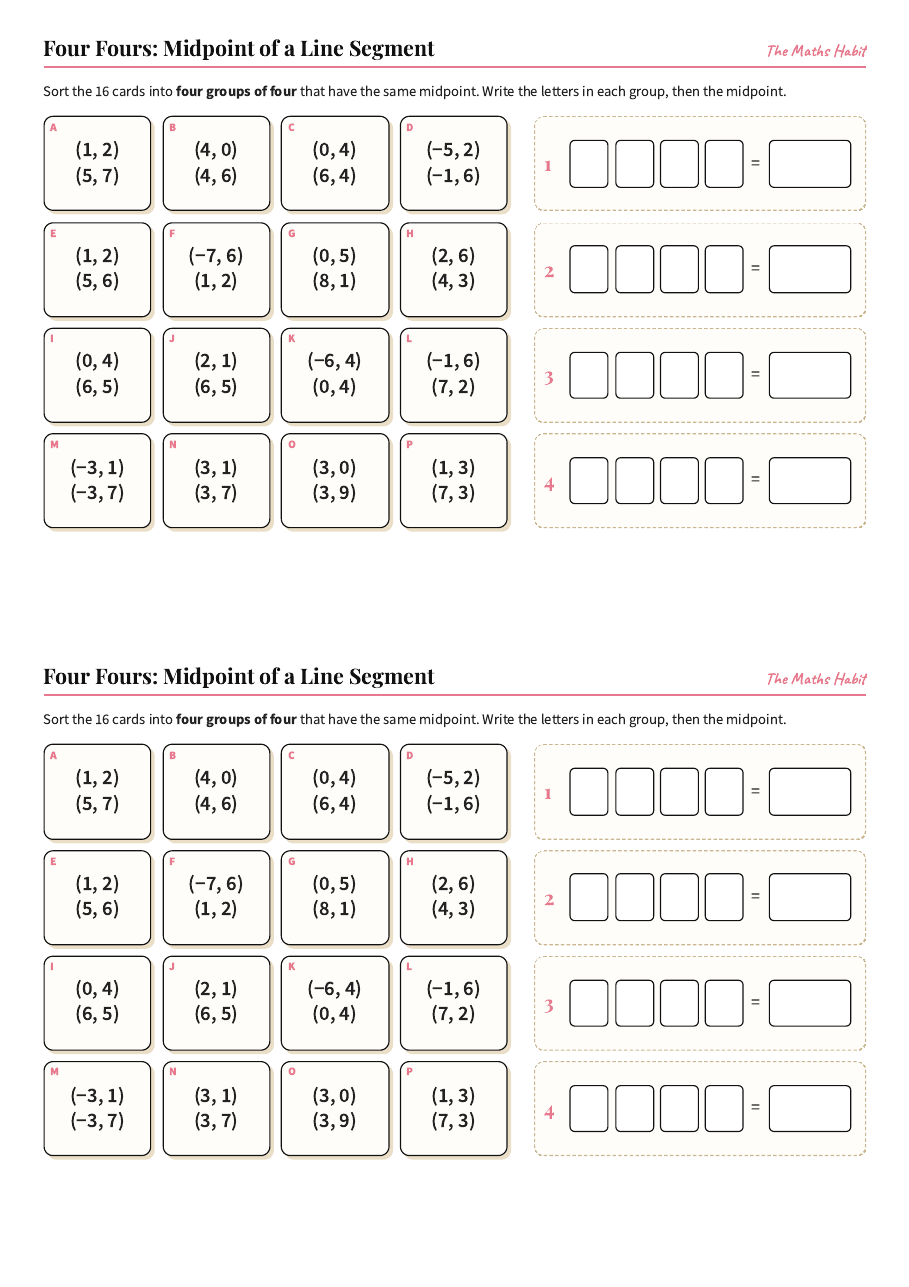 Four Fours: midpoint of a line segment, first page