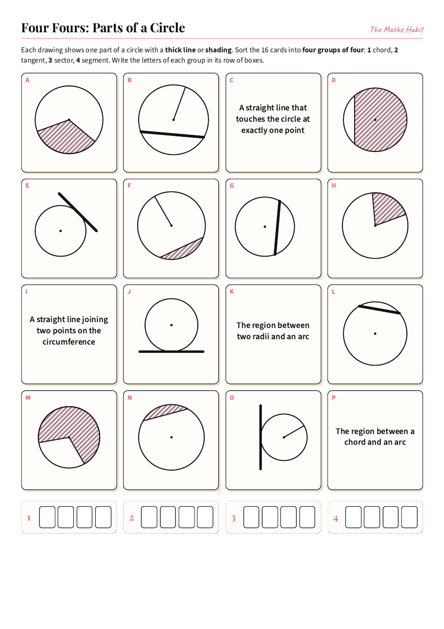 Four Fours: parts of a circle, first page
