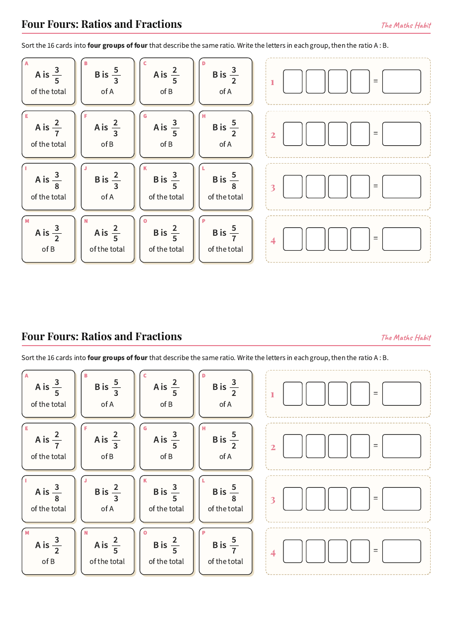 Four Fours: ratios and fractions, first page