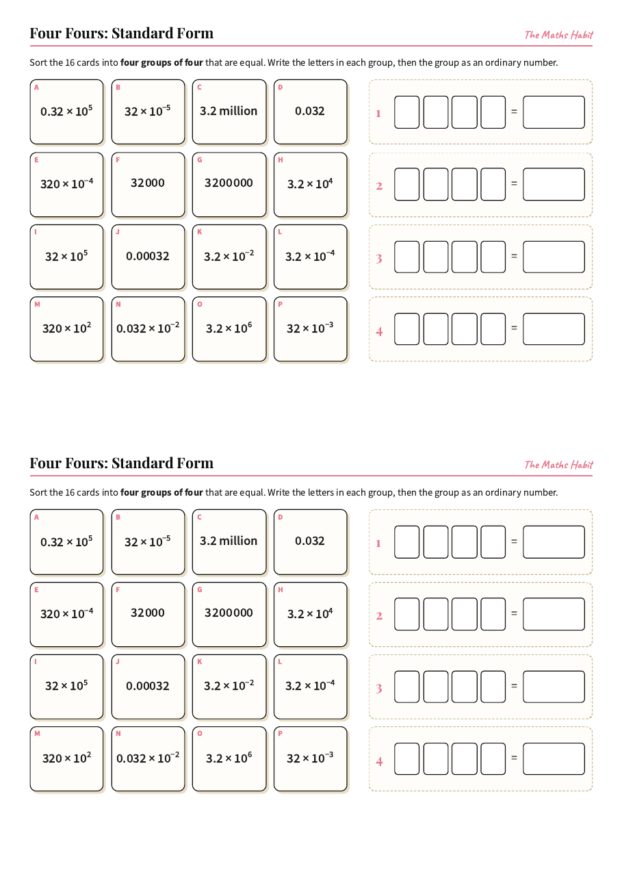 Four Fours: standard form, first page