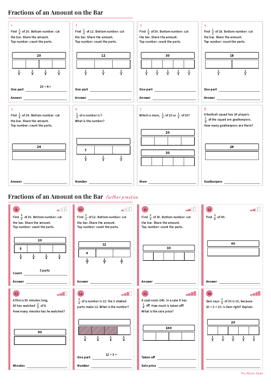Fractions of an amount on the bar, first page