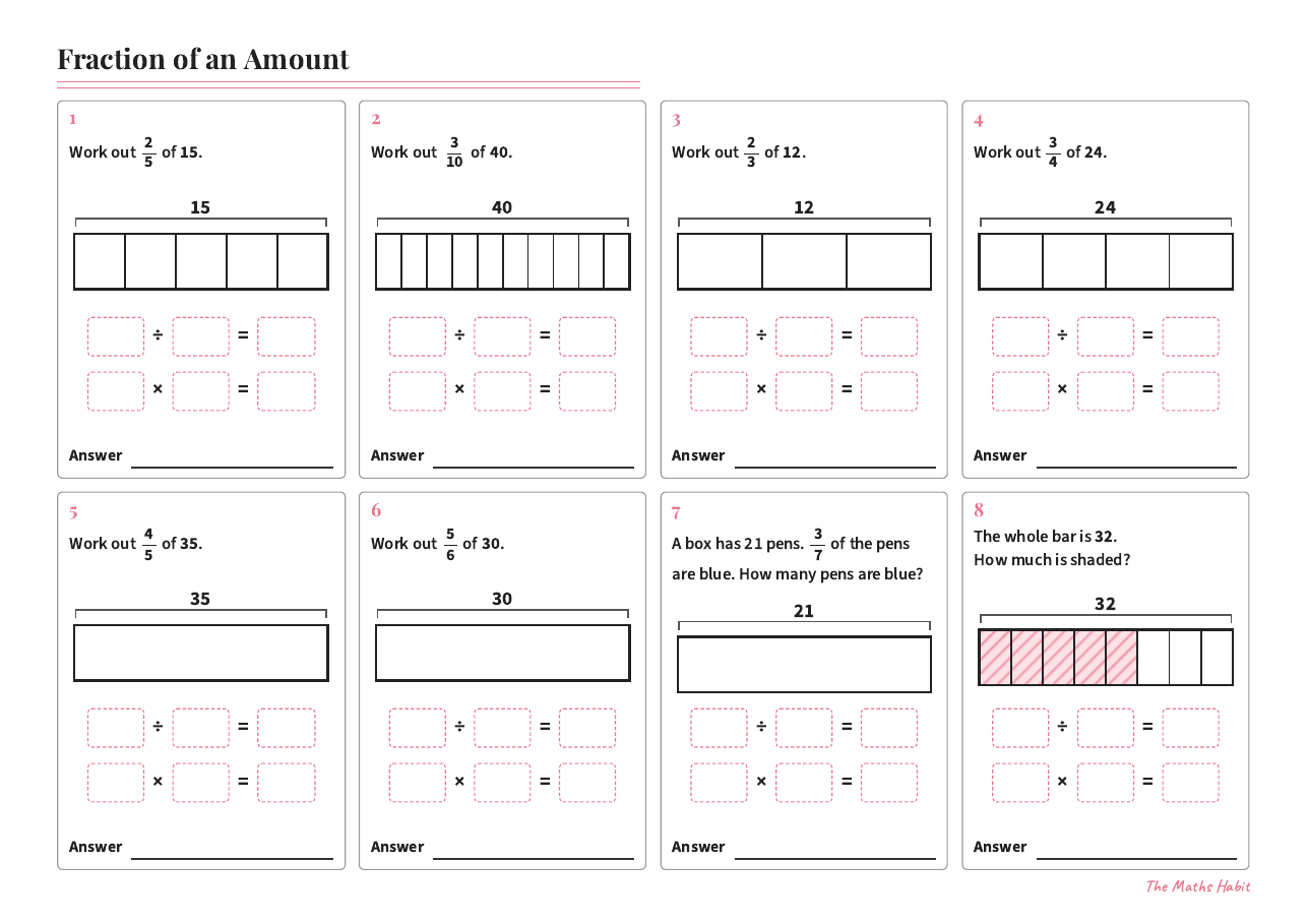 Fraction of an amount, first page
