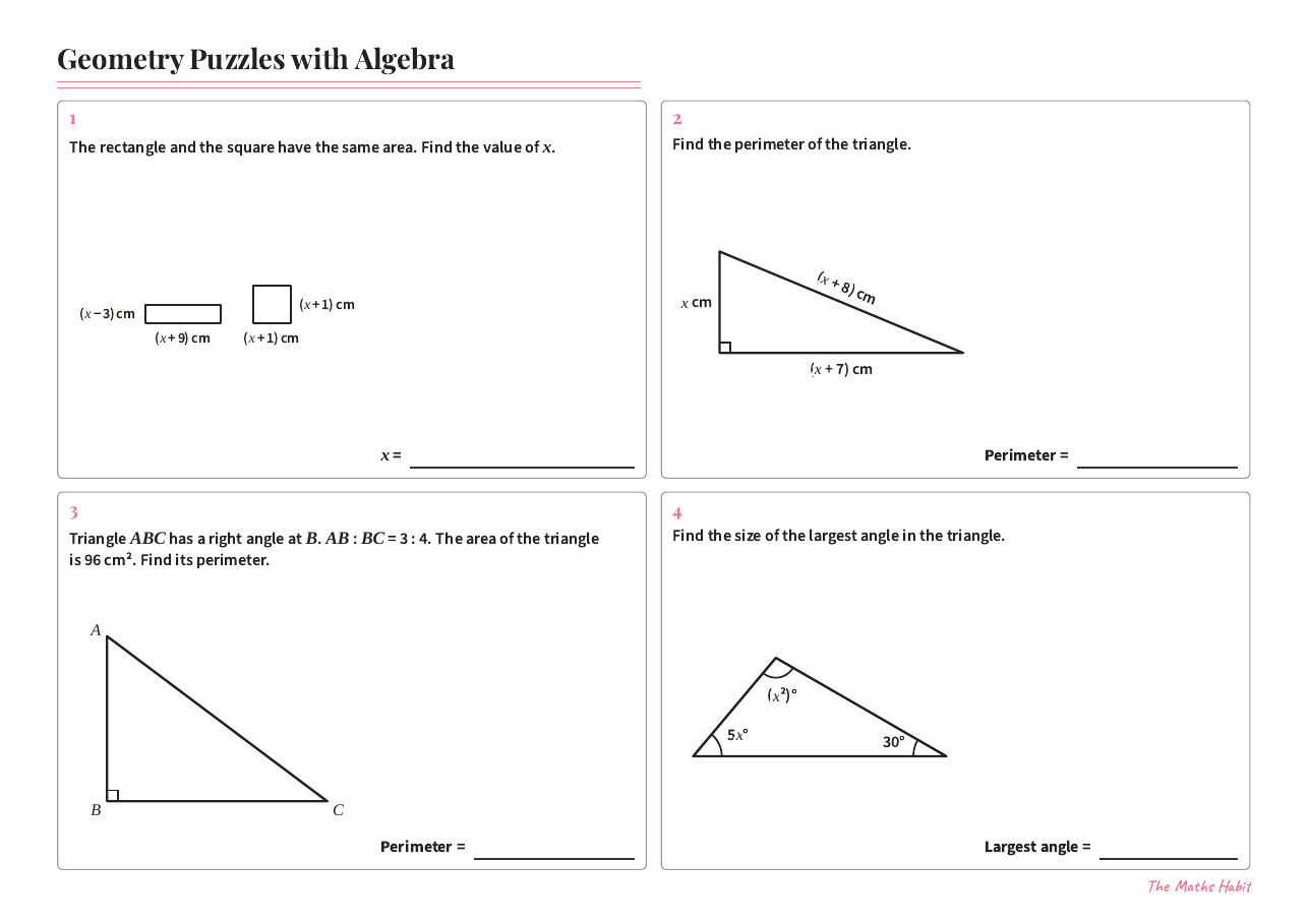 Geometry puzzles with algebra, first page